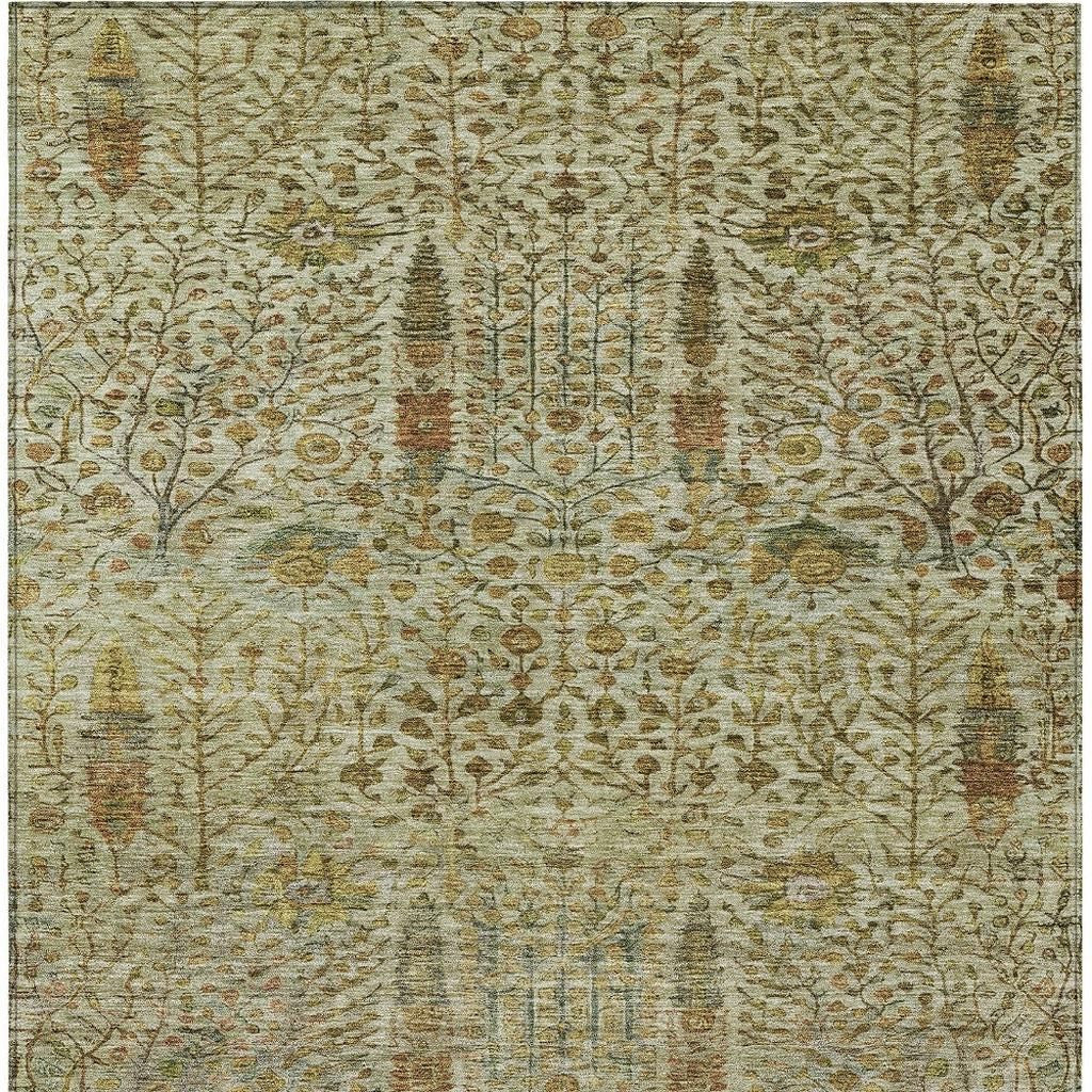 3' X 5' Wheat And Fern Green Floral Washable Indoor Outdoor Area Rug-3