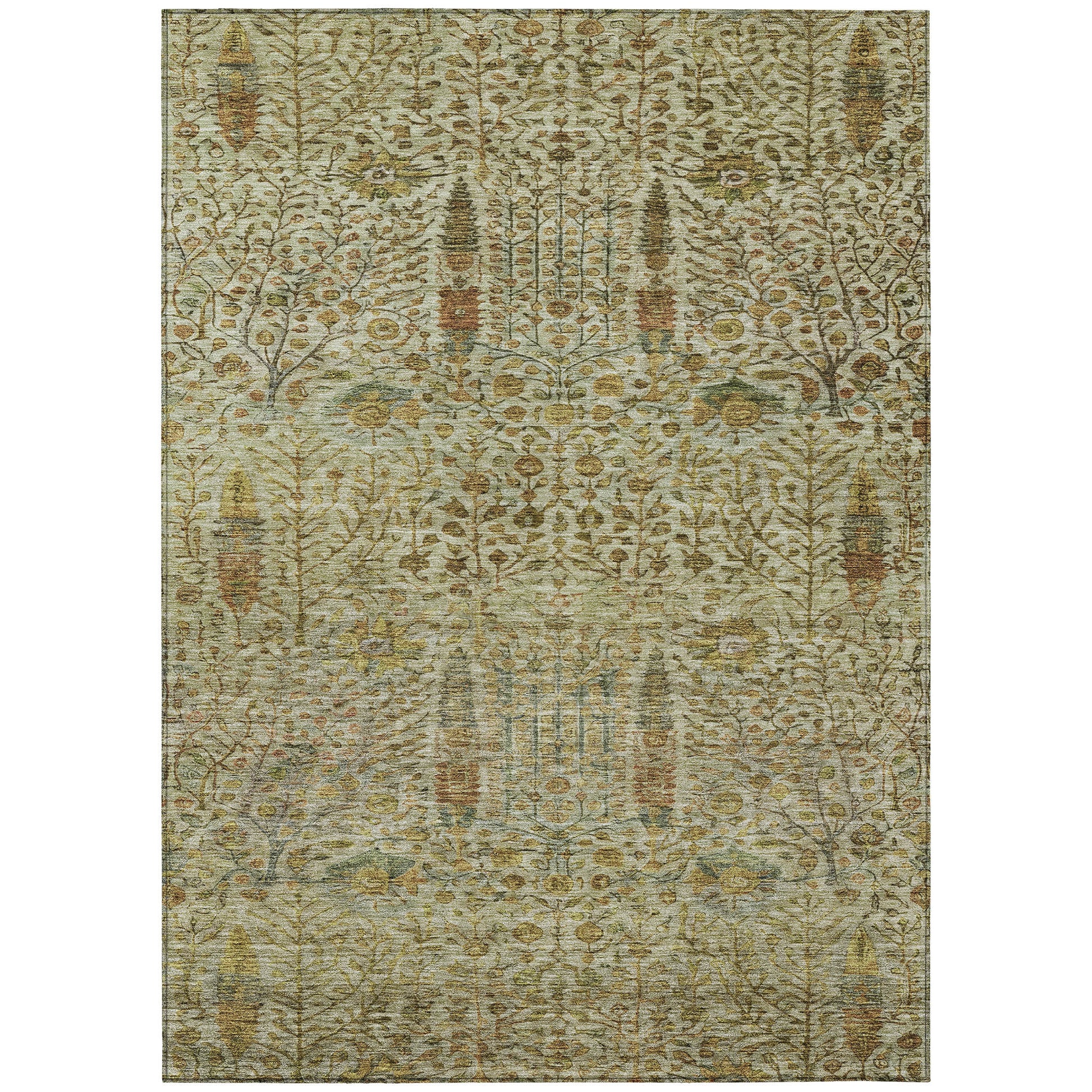 3' X 5' Wheat And Fern Green Floral Washable Indoor Outdoor Area Rug-0