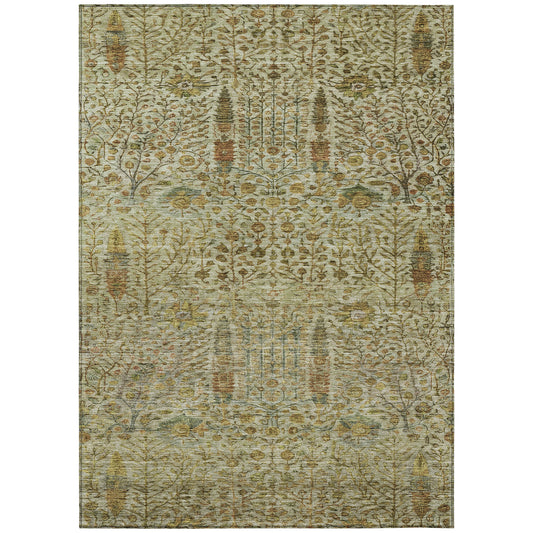 3' X 5' Wheat And Fern Green Floral Washable Indoor Outdoor Area Rug-0