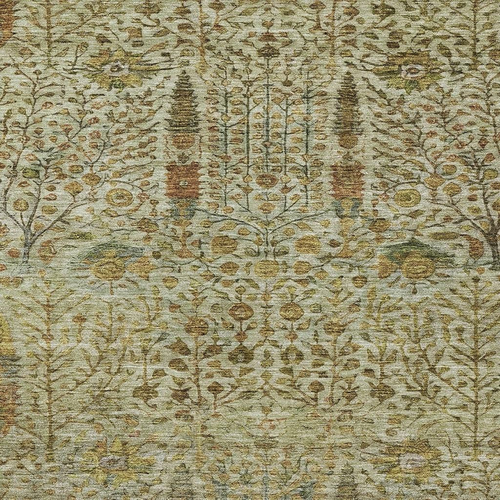 3' X 5' Wheat And Fern Green Floral Washable Indoor Outdoor Area Rug-2