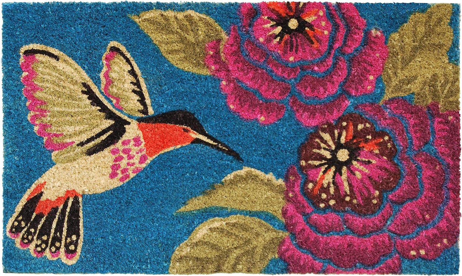 17" X 29" Blue Pink And Green Hummingbird Outdoor Coir Door Mat-2