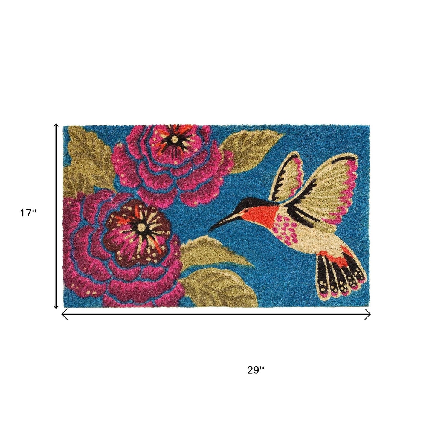 17" X 29" Blue Pink And Green Hummingbird Outdoor Coir Door Mat-6