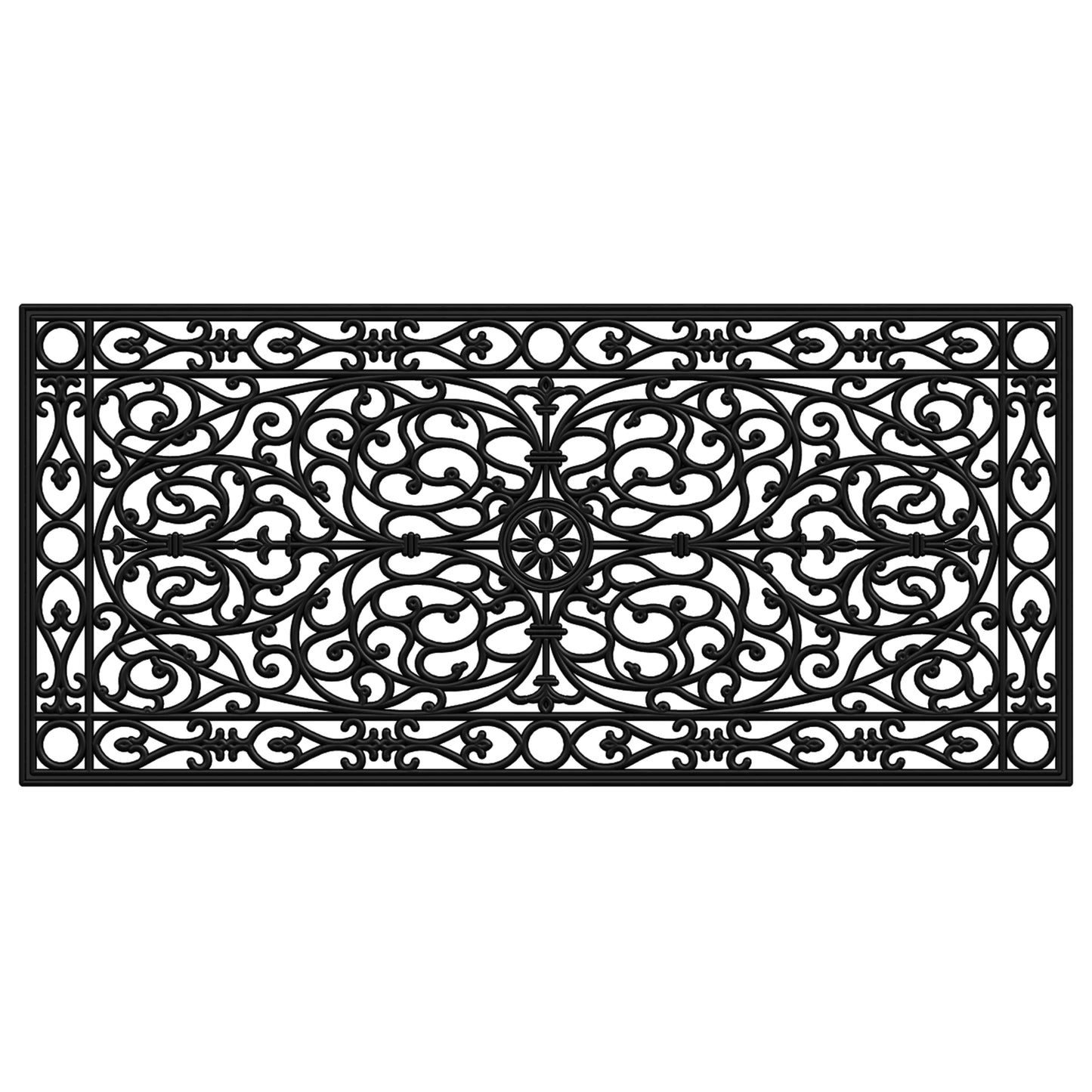 22" X 48" Black Scrollwork Outdoor Rubber Door Mat-0