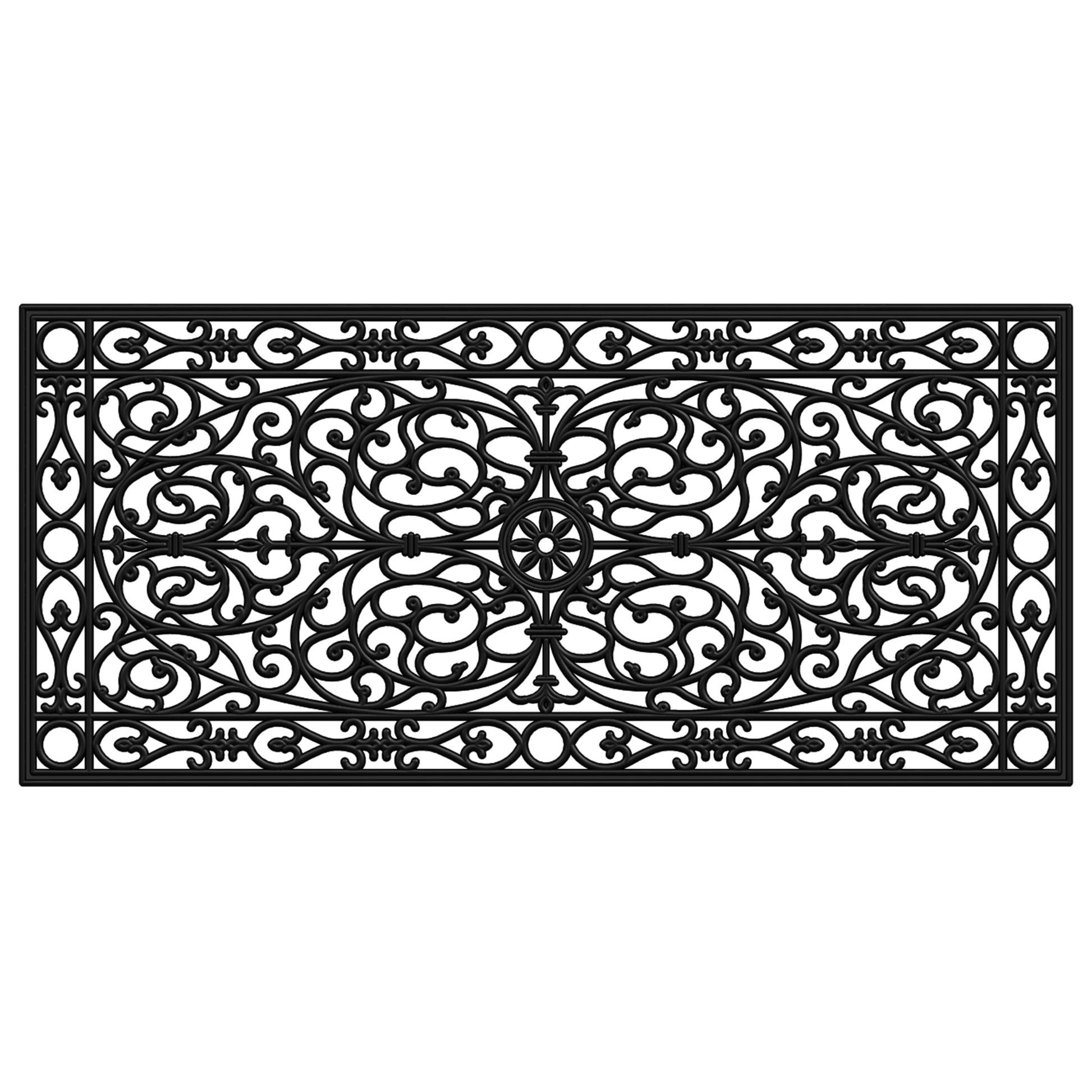 22" X 48" Black Scrollwork Outdoor Rubber Door Mat-0