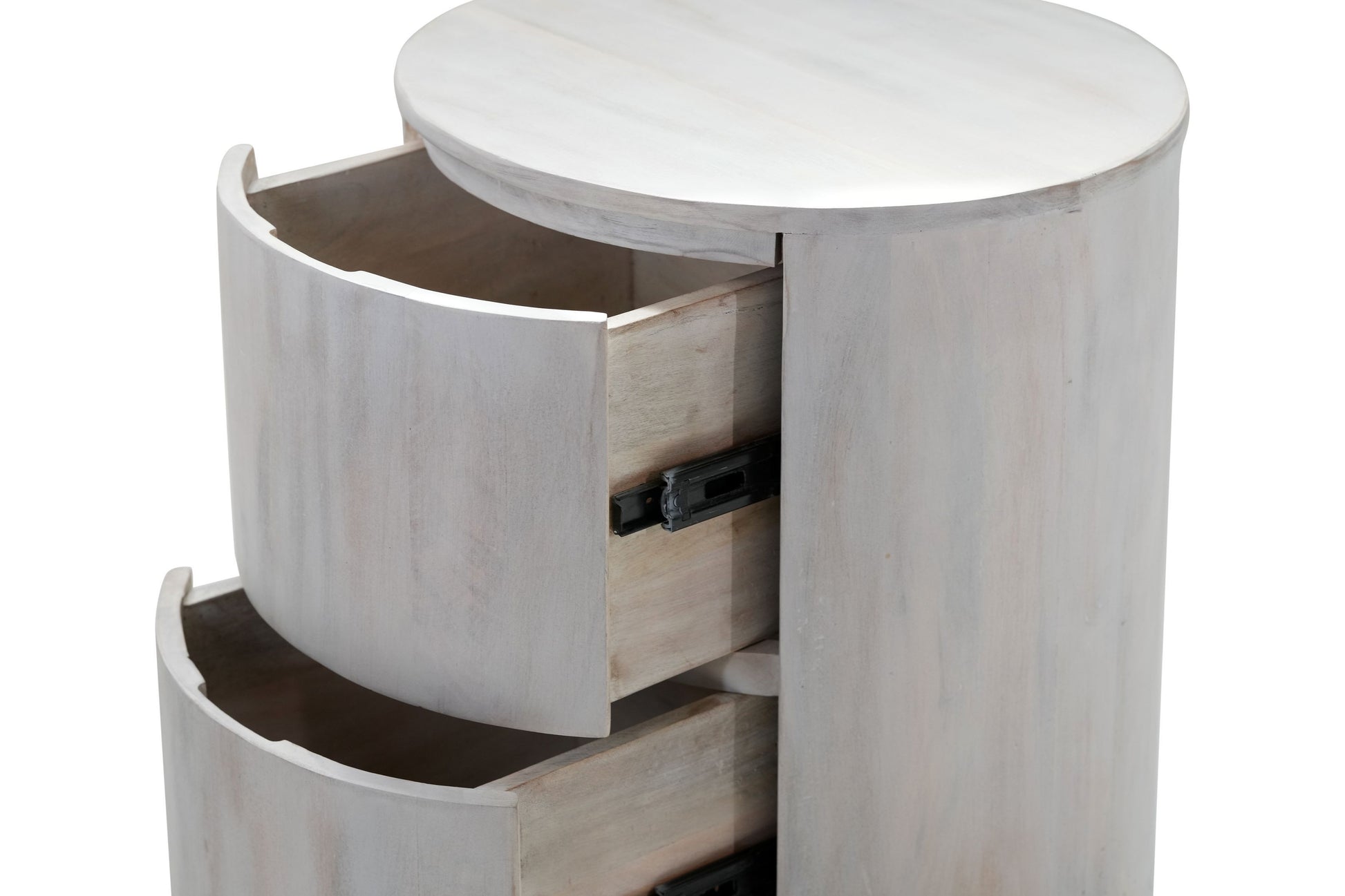 24" White Solid Wood Round Drum End Table With Two Drawers-5