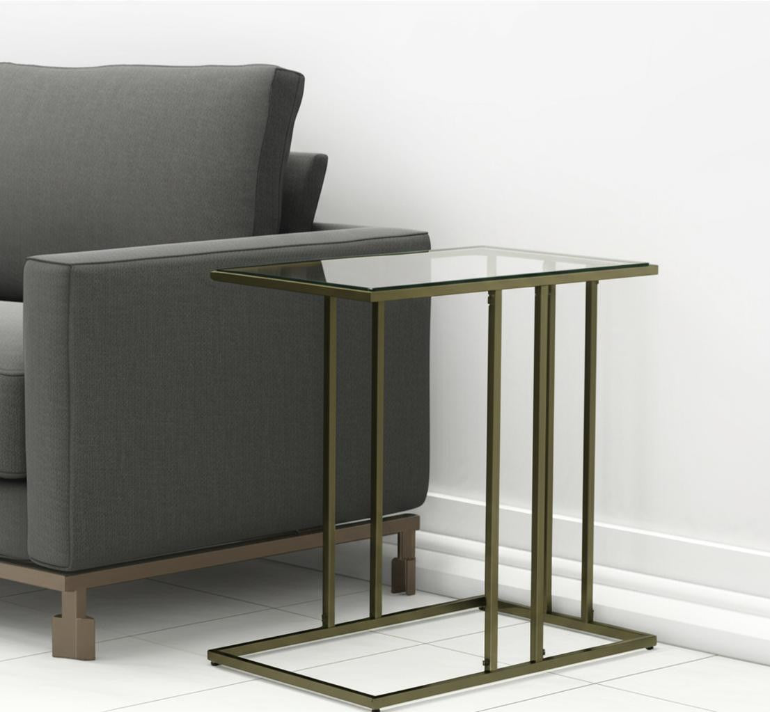 26" Clear and Antiqued Gold Glass and Iron Frame End Table-0