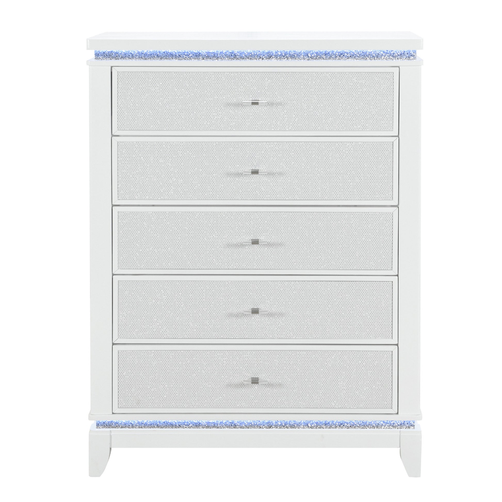 36" White Faux Crystal Glitter Wood Lighted Five Drawer Dresser-7