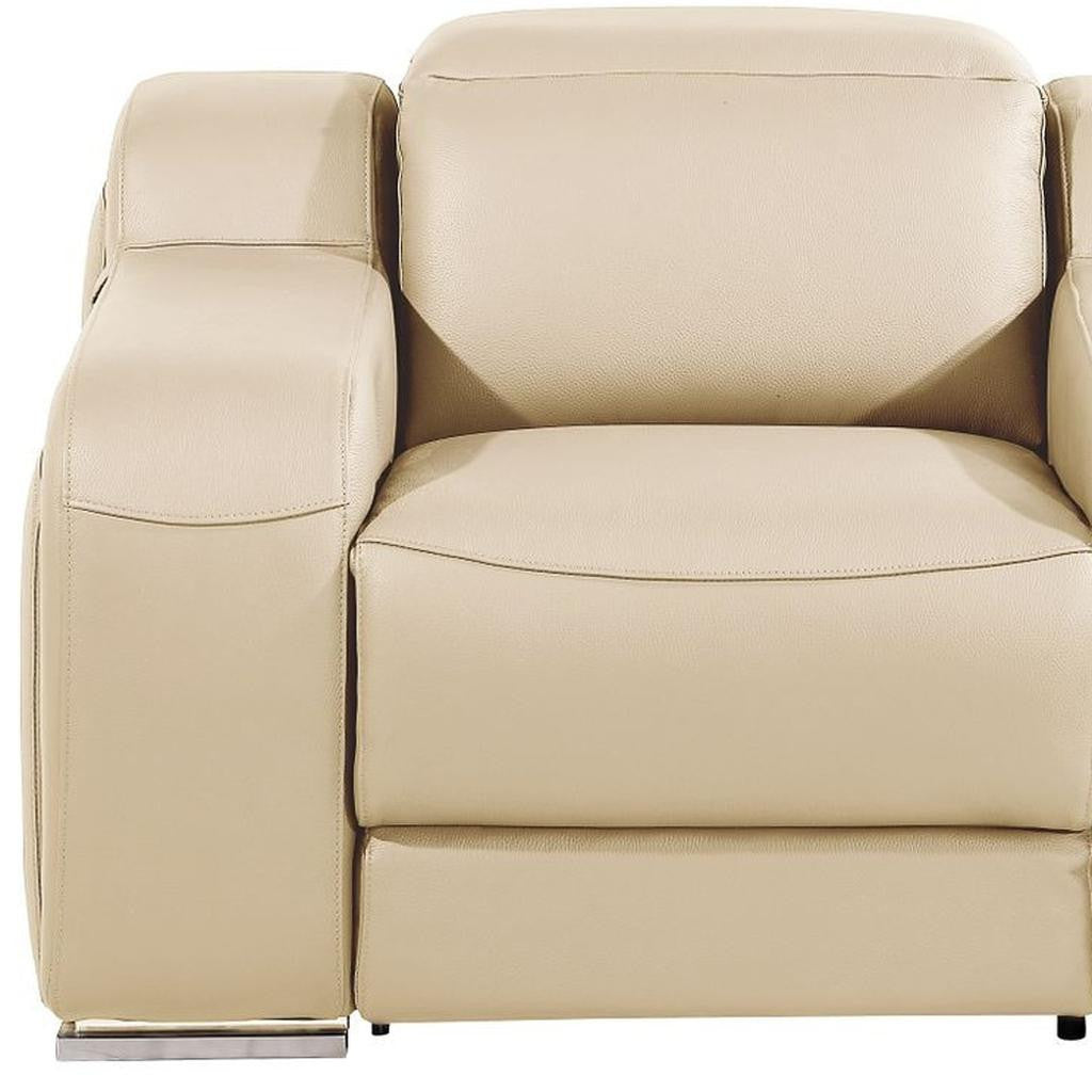 41" Beige Italian Leather Wall Hugger Recliner With USB-8