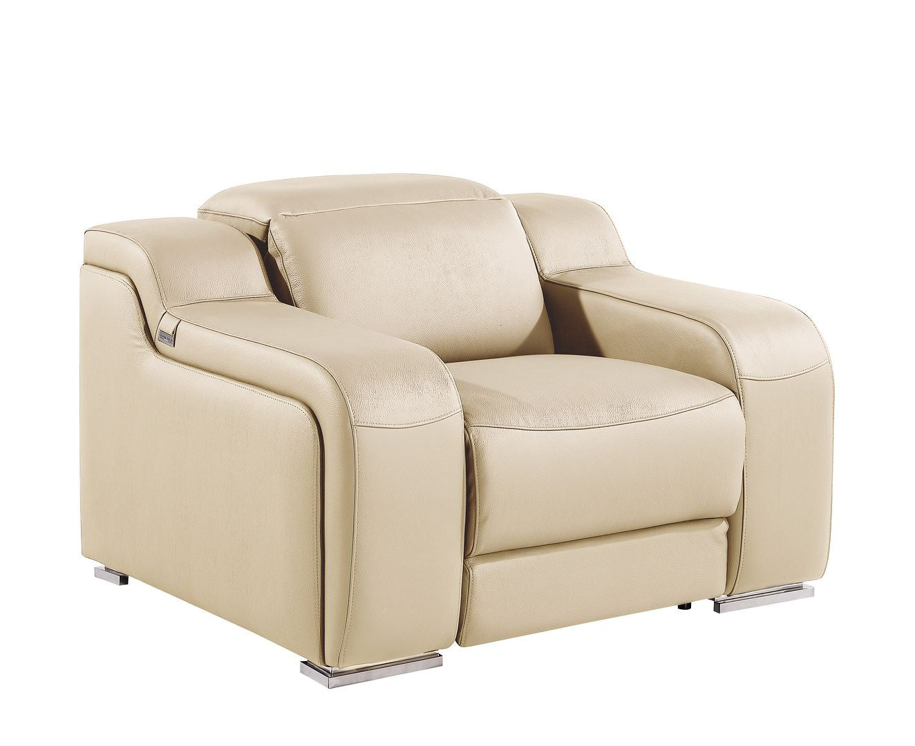 41" Beige Italian Leather Wall Hugger Recliner With USB-2