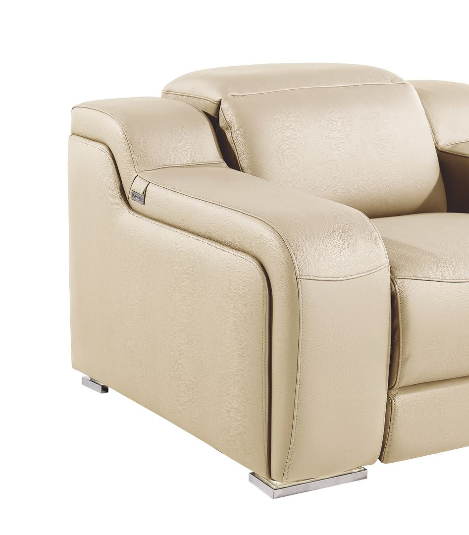 41" Beige Italian Leather Wall Hugger Recliner With USB-5
