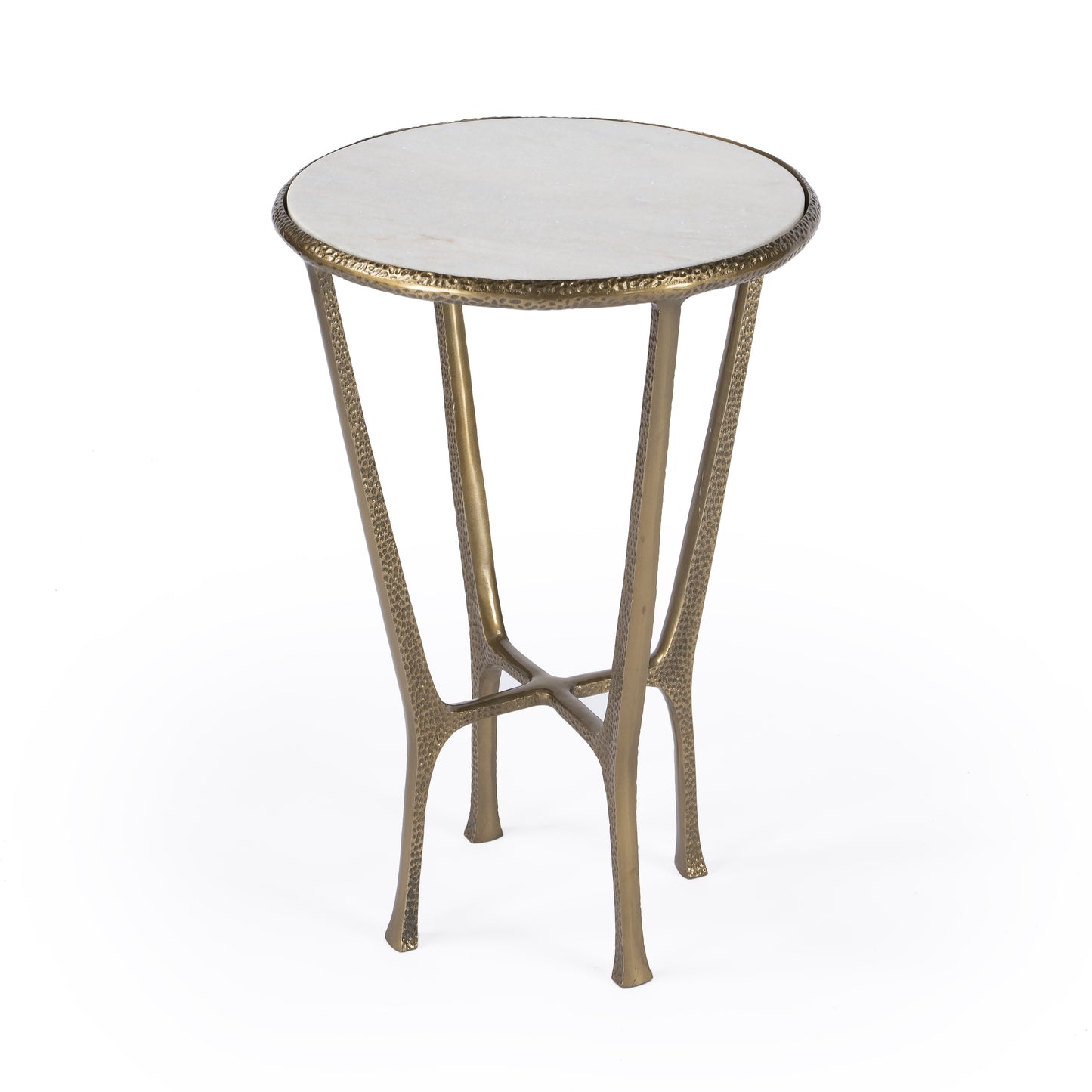 23" White and Gold Distressed Marble and Aluminum Round End Table-0