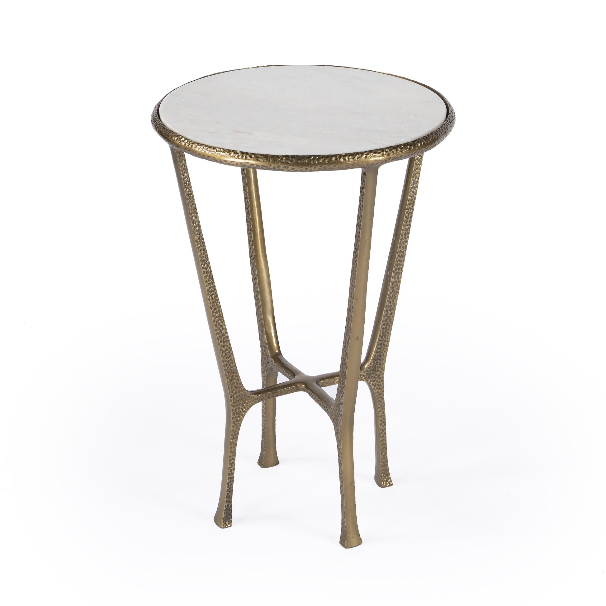 23" White and Gold Distressed Marble and Aluminum Round End Table-0
