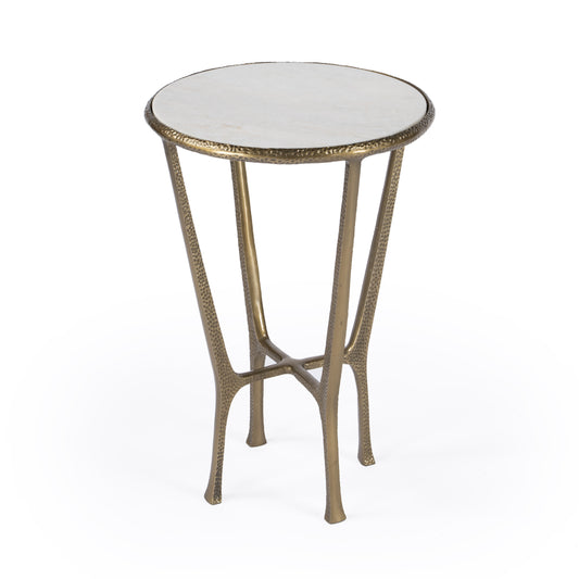 23" White and Gold Distressed Marble and Aluminum Round End Table-0