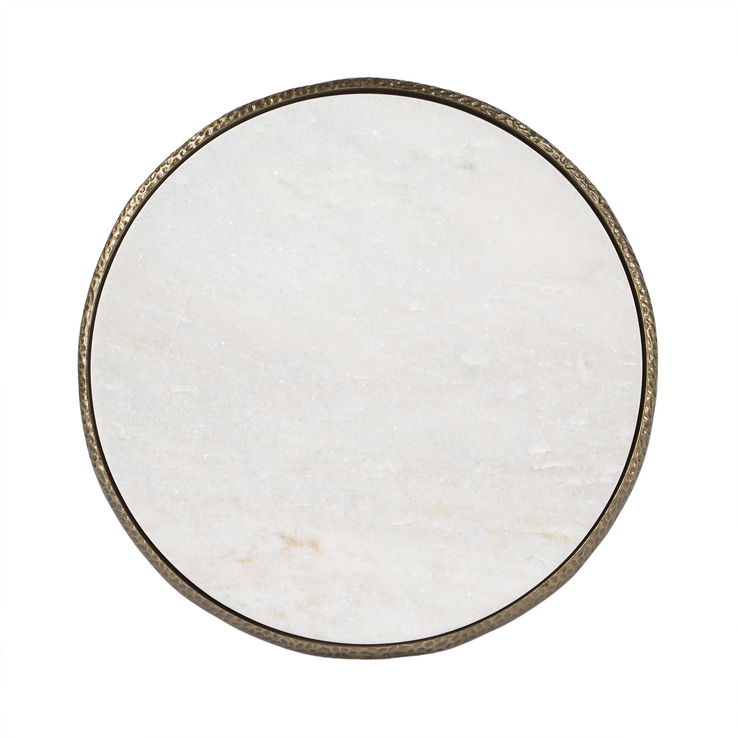 23" White and Gold Distressed Marble and Aluminum Round End Table-6