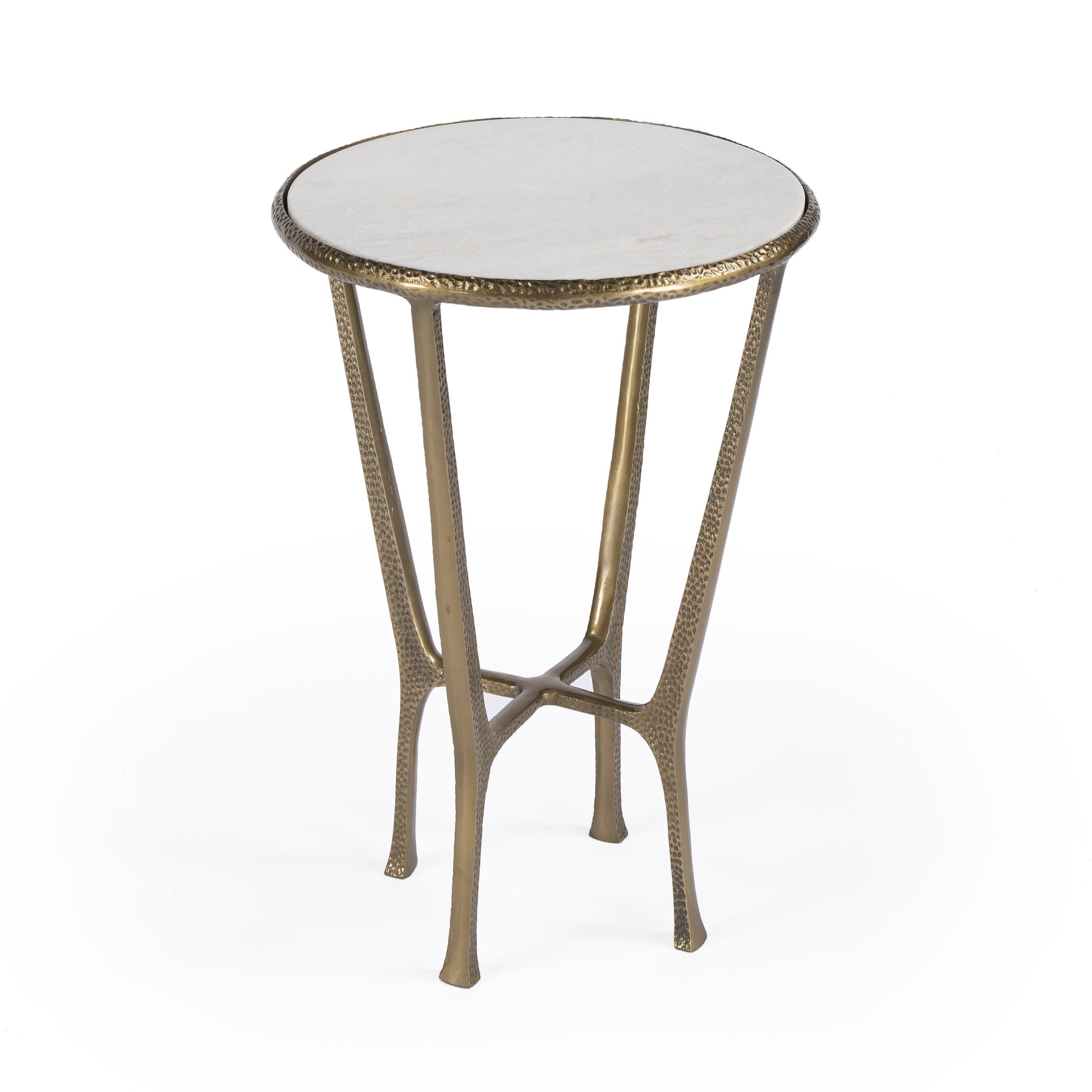 23" White and Gold Distressed Marble and Aluminum Round End Table-7
