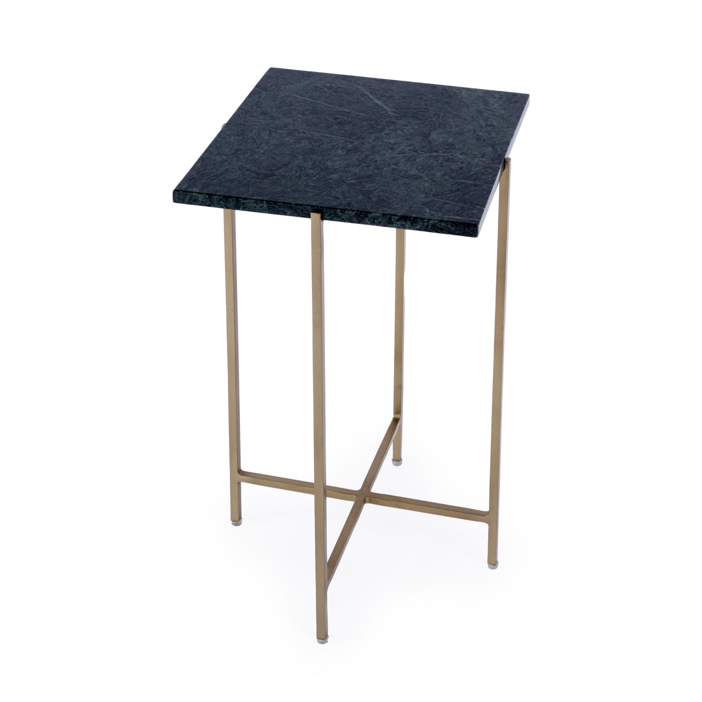 21" Green and Gold Marble and Iron Square End Table-0