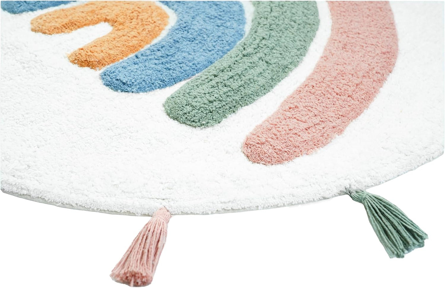 32" White Blue And Pink Cotton Rainbows Round Youthful Bath Rug-2
