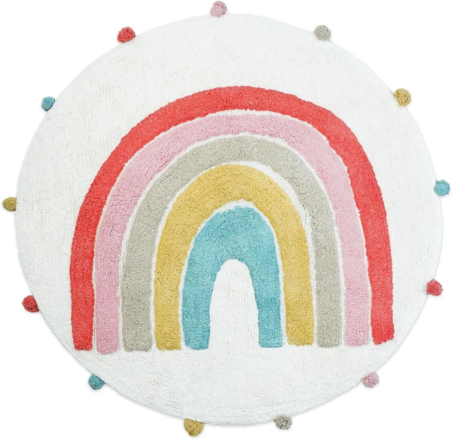 32" White Pink And Yellow Cotton Rainbows Round Youthful Bath Rug-0