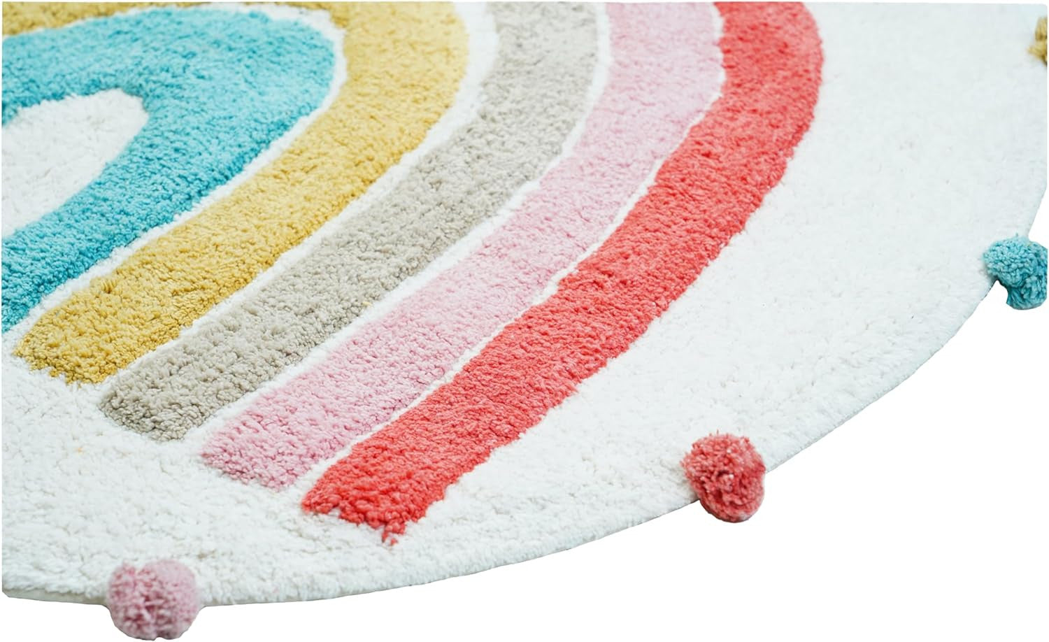 32" White Pink And Yellow Cotton Rainbows Round Youthful Bath Rug-3