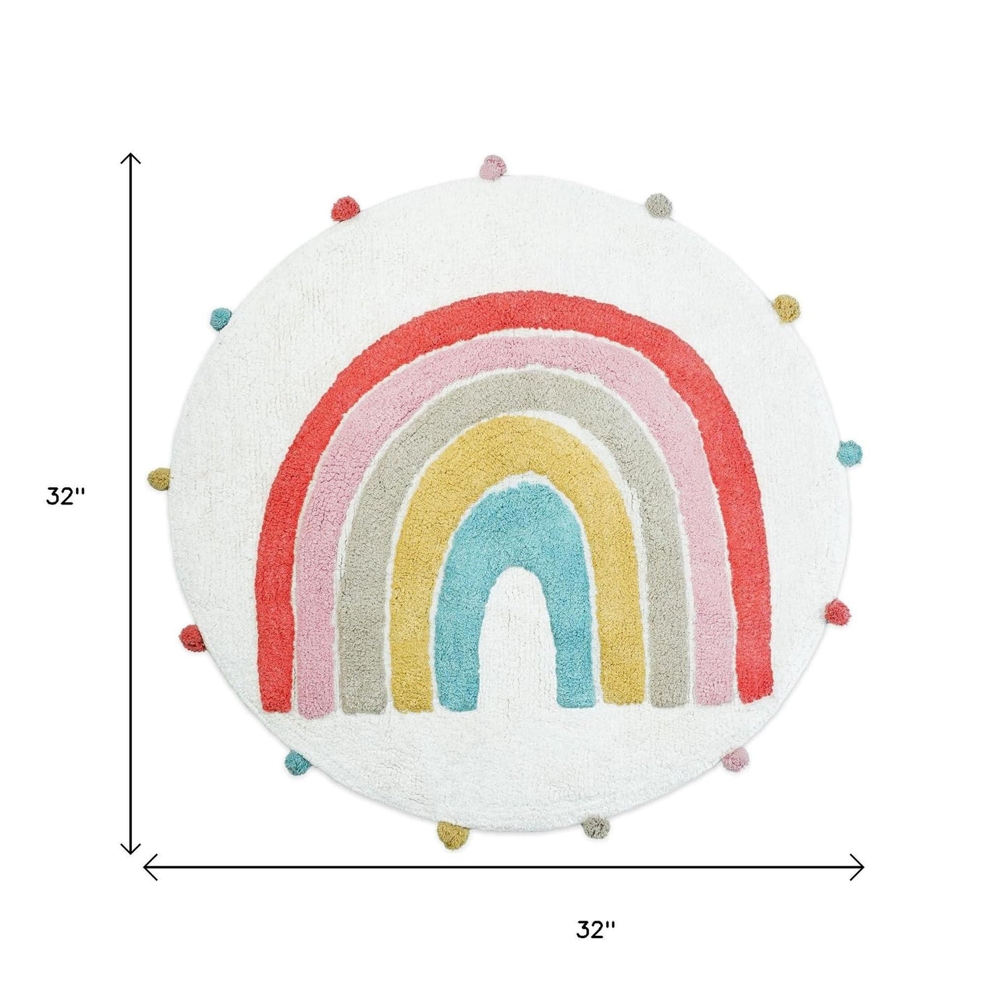 32" White Pink And Yellow Cotton Rainbows Round Youthful Bath Rug-5