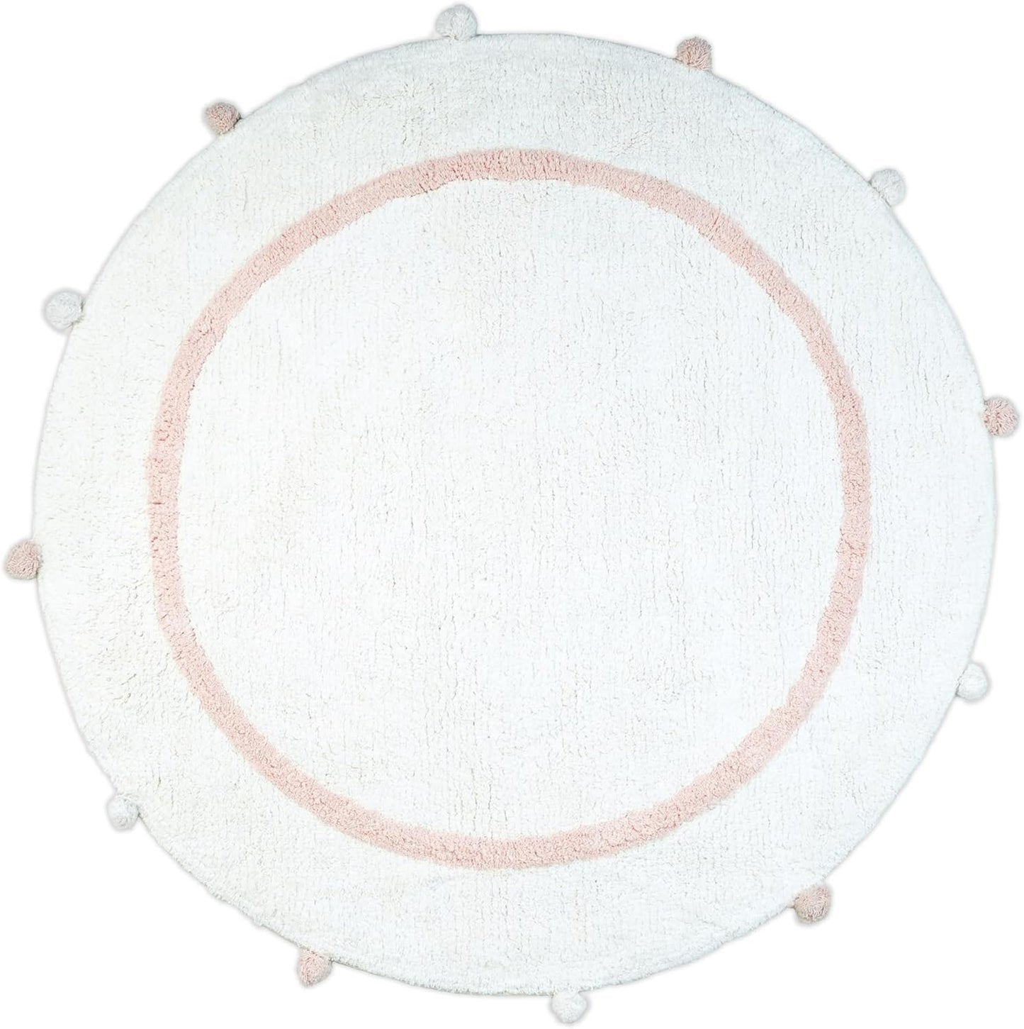 32" Light Pink And White Cotton Round Geometric Bath Rug-0