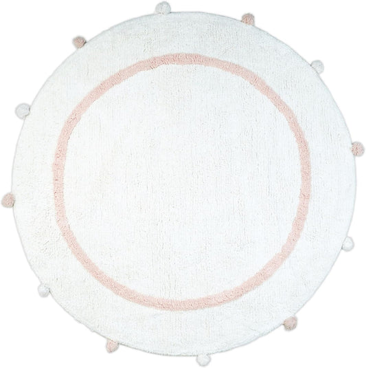 32" Light Pink And White Cotton Round Geometric Bath Rug-0