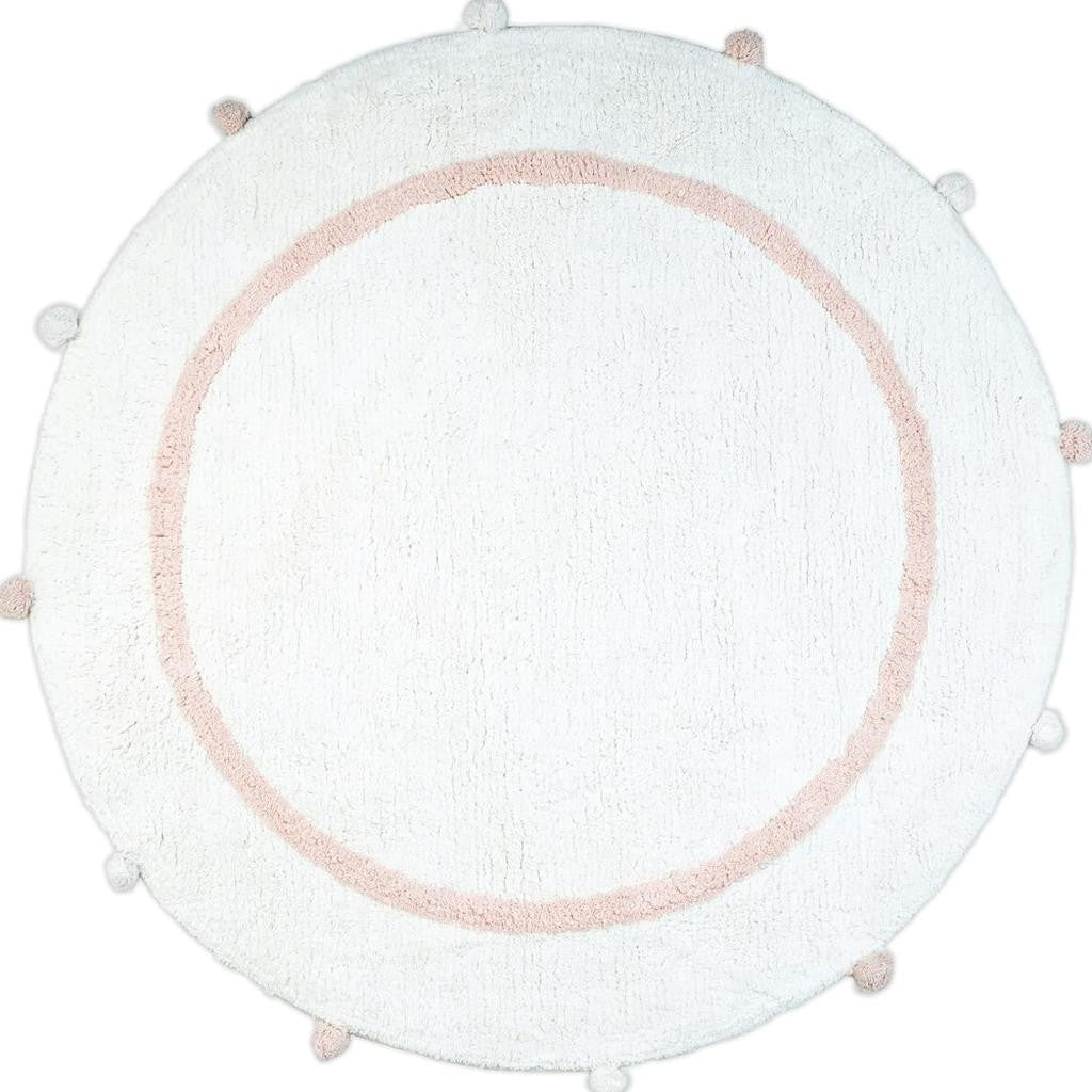 32" Light Pink And White Cotton Round Geometric Bath Rug-3