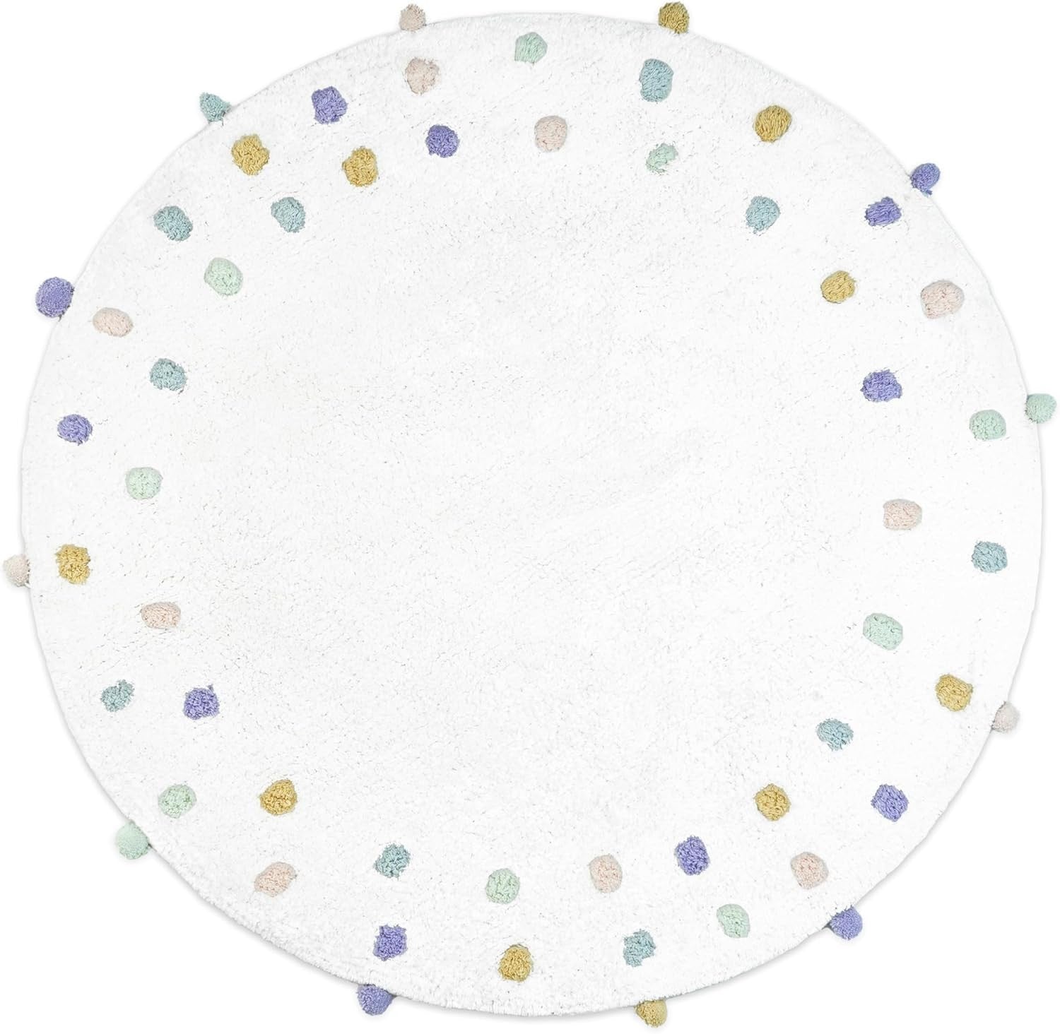 32" Green Purple And White Cotton Round Polka Dots Bath Rug-0