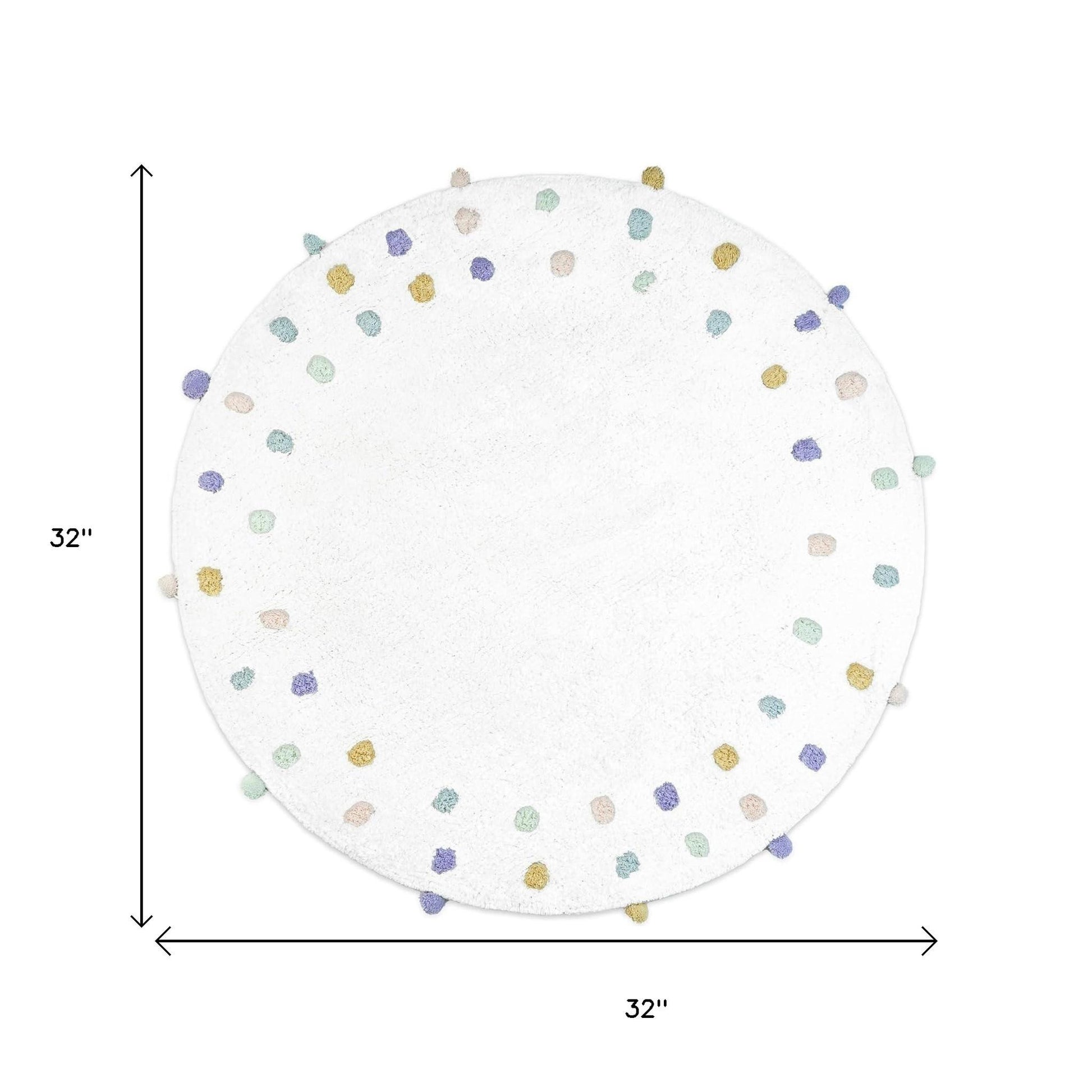 32" Green Purple And White Cotton Round Polka Dots Bath Rug-5