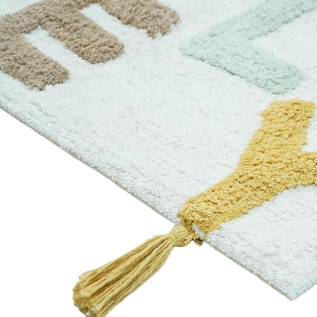 32" Blue White And Yellow Cotton Hello Lovely Youthful Bath Rug-3