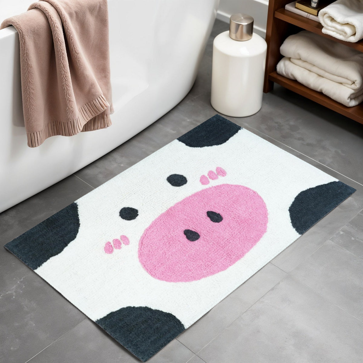 32" White Black And Pink Cotton Cow Youthful Bath Rug-1