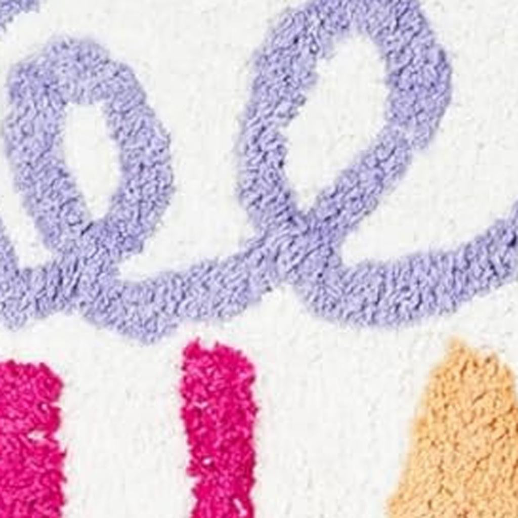 32" White Purple And Green Cotton Be Happy Youthful Bath Rug-3