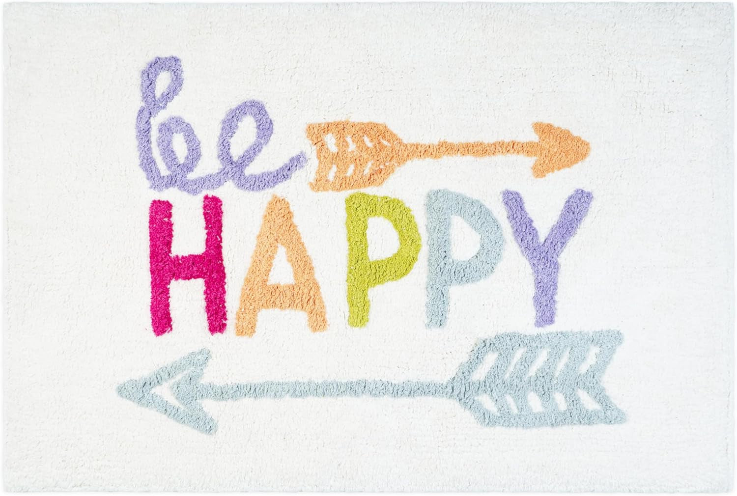 32" White Purple And Green Cotton Be Happy Youthful Bath Rug-0