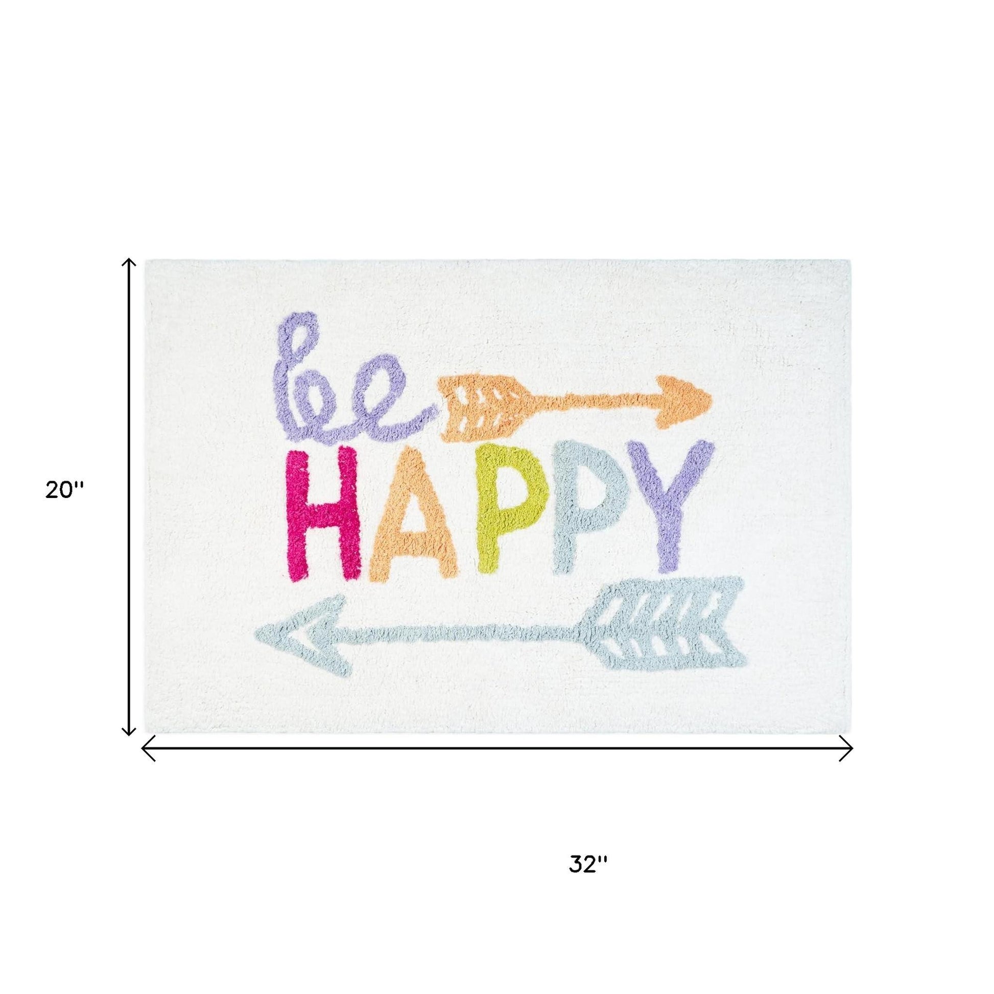 32" White Purple And Green Cotton Be Happy Youthful Bath Rug-4
