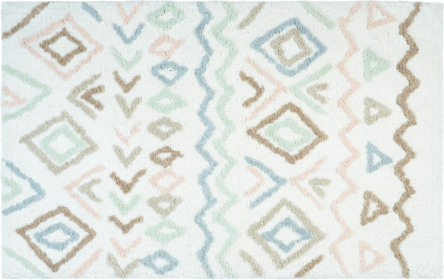 32" Blue Brown And White Cotton Geometric Bath Rug-2