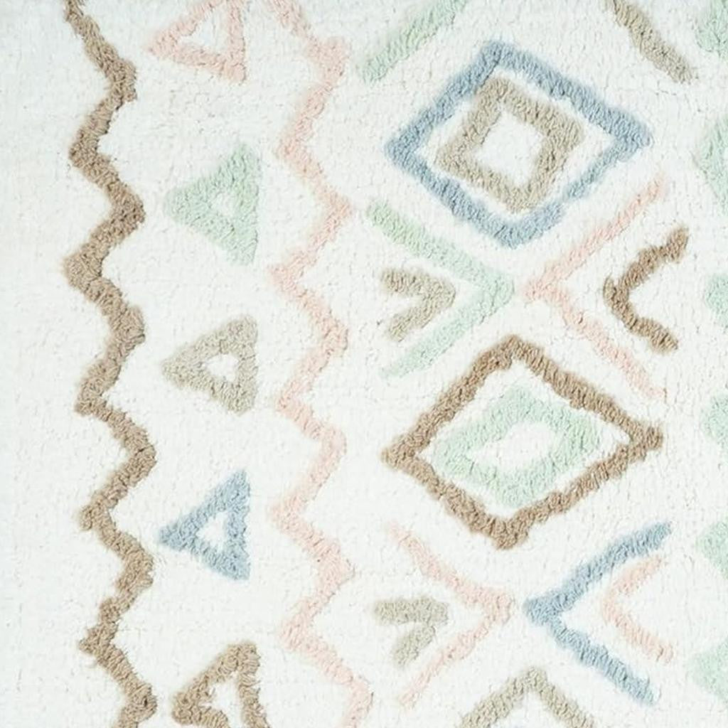 32" Blue Brown And White Cotton Geometric Bath Rug-3