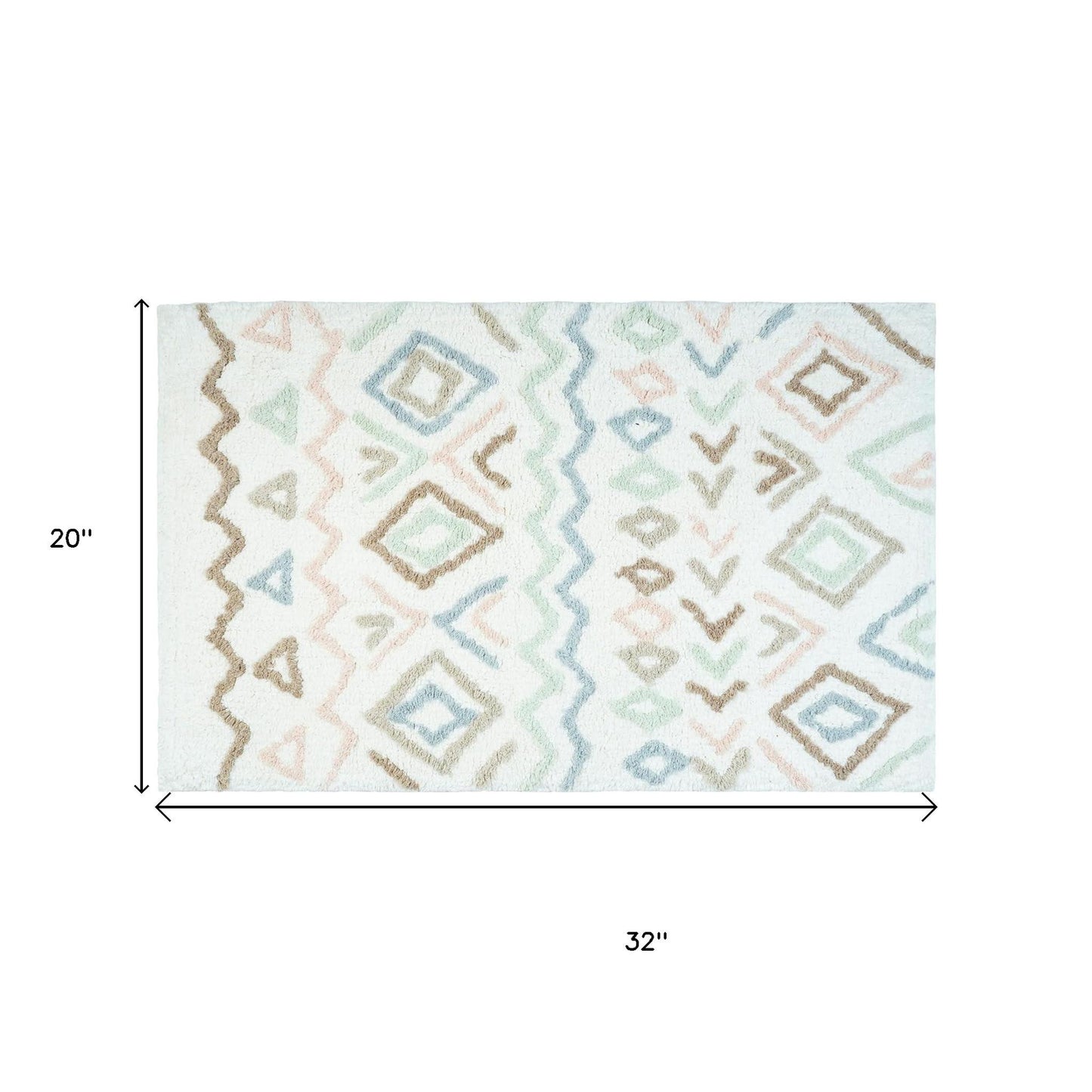 32" Blue Brown And White Cotton Geometric Bath Rug-4