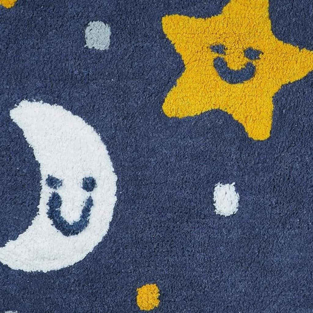 32" White Blue And Yellow Cotton Clouds and Stars Youthful Bath Rug-3