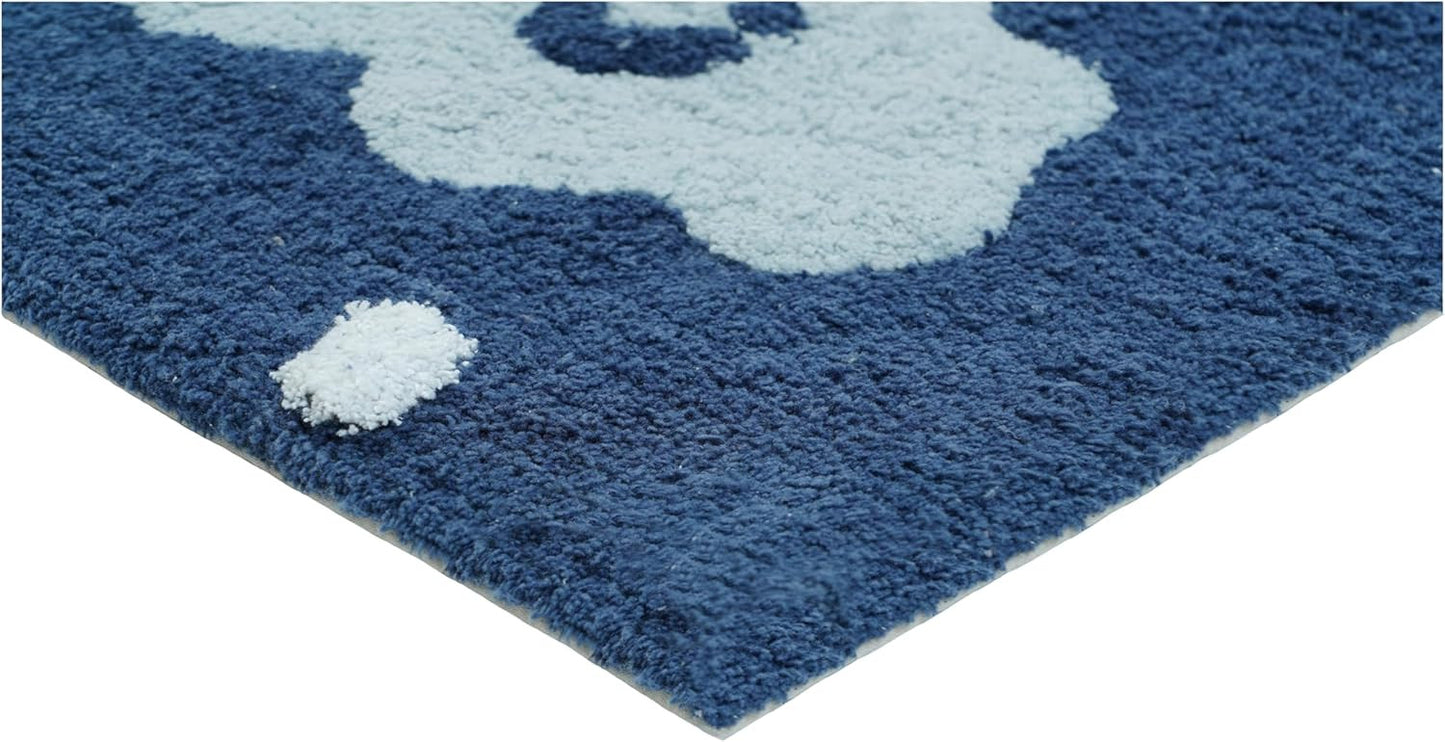 32" White Blue And Yellow Cotton Clouds and Stars Youthful Bath Rug-2