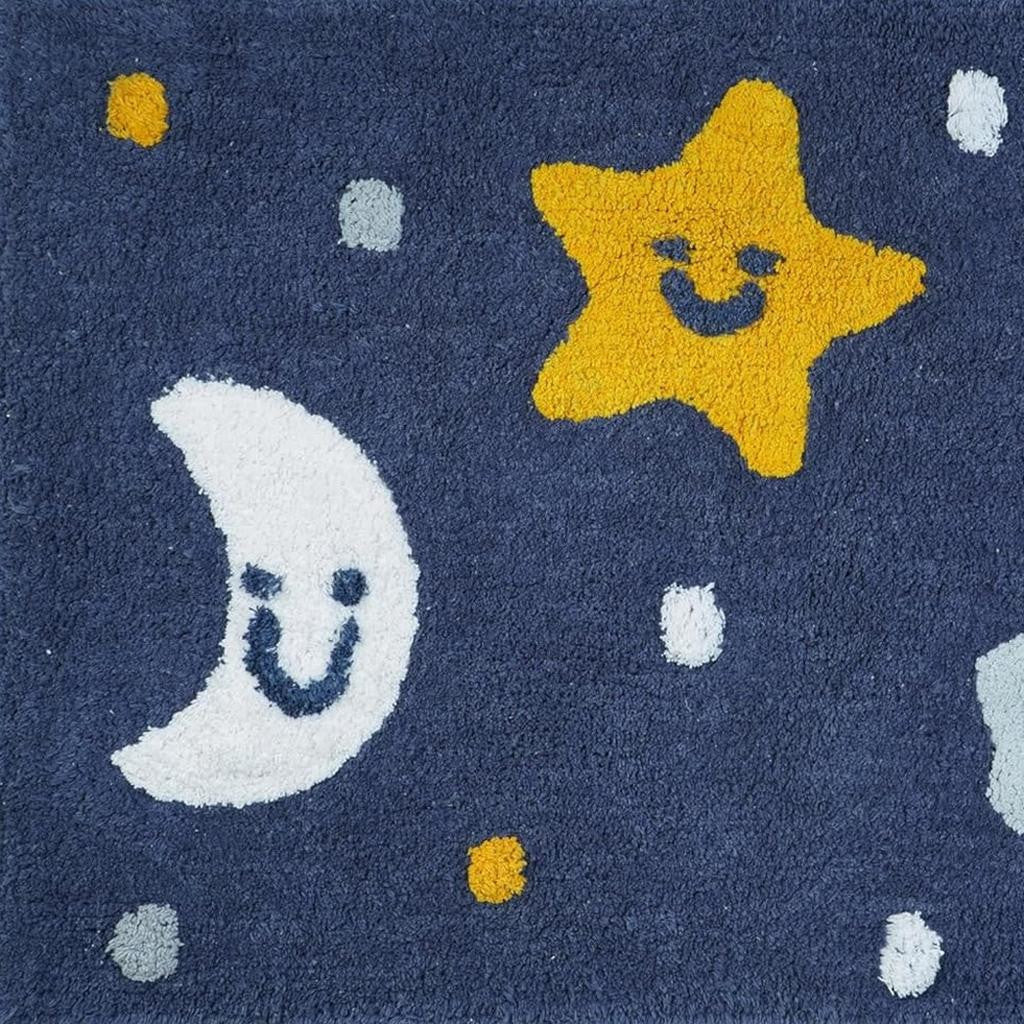 32" White Blue And Yellow Cotton Clouds and Stars Youthful Bath Rug-4