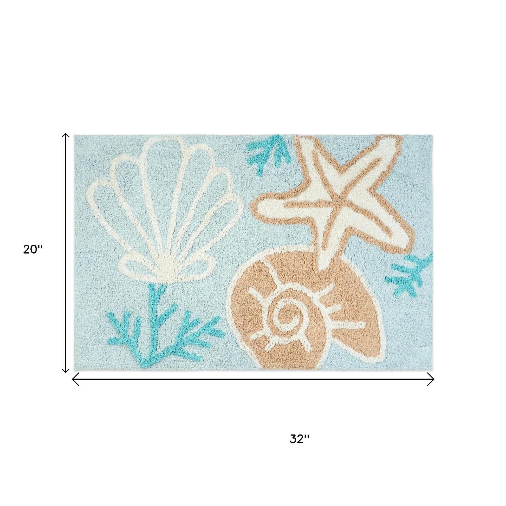 32" Blue Tan And White Cotton Seashells And Coral Bath Rug-6