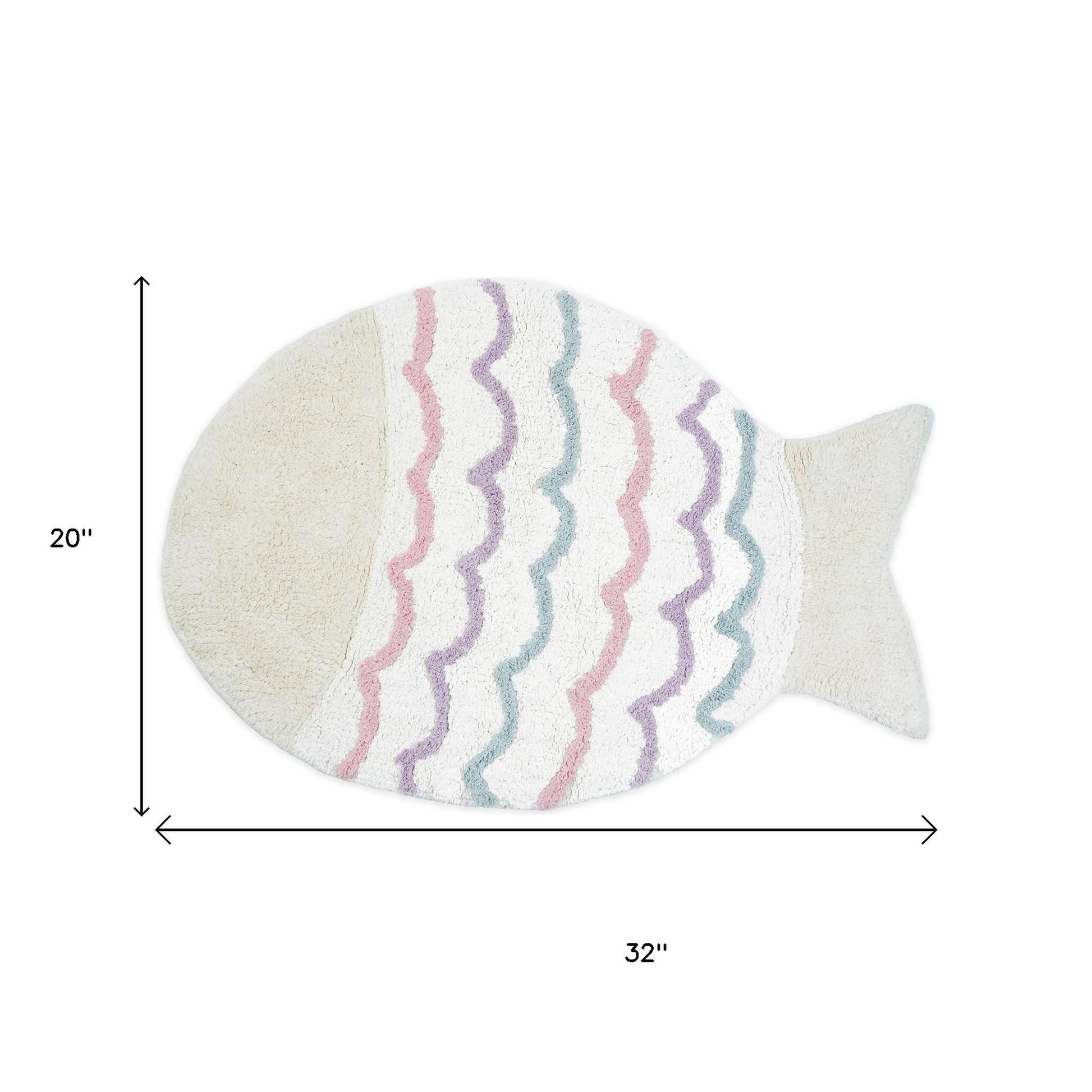 32" White Pink And Purple Cotton Fish Shaped Youthful Bath Rug-5