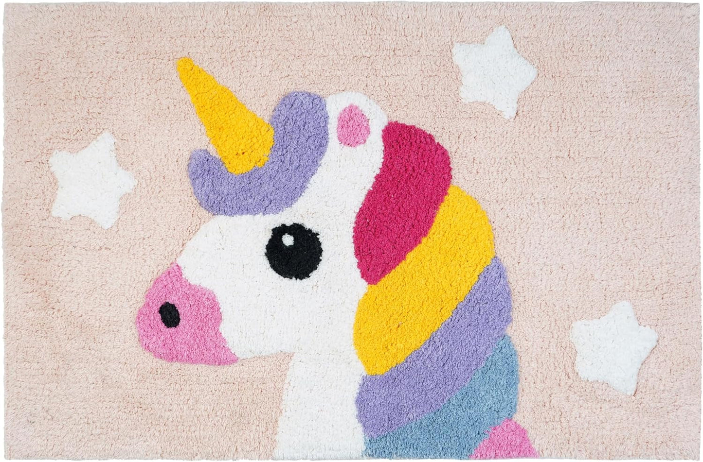 32" Pink And Yellow Cotton Unicorns Youthful Bath Rug-0