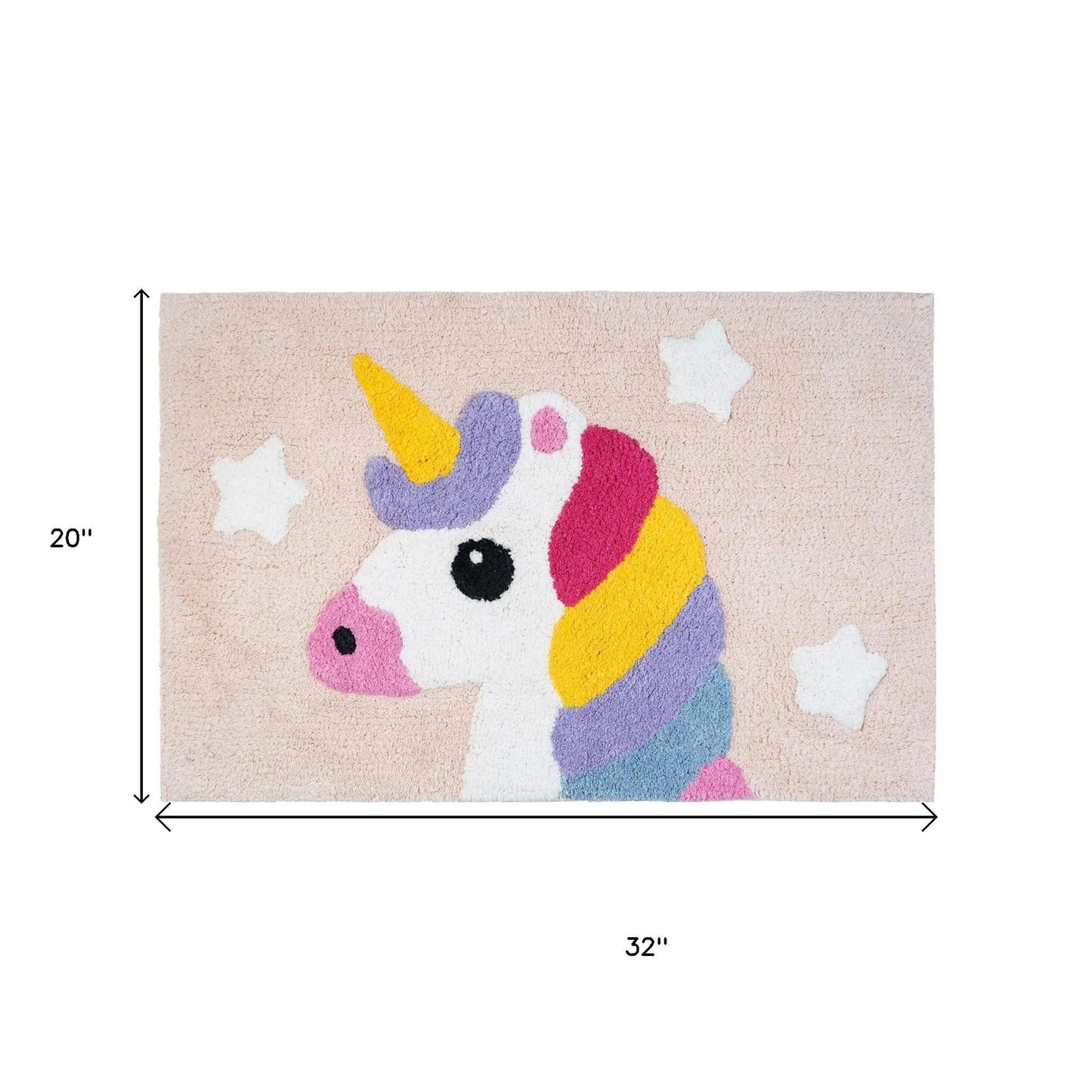 32" Pink And Yellow Cotton Unicorns Youthful Bath Rug-5