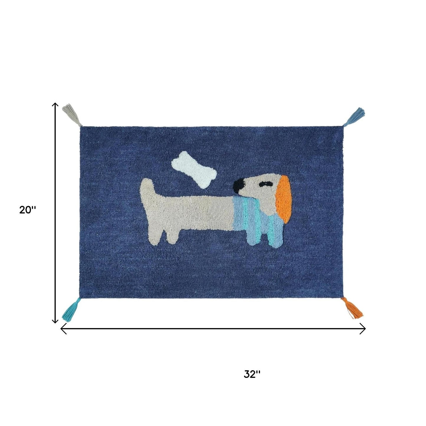 32" Blue Orange And White Cotton Dog Youthful Bath Rug-5