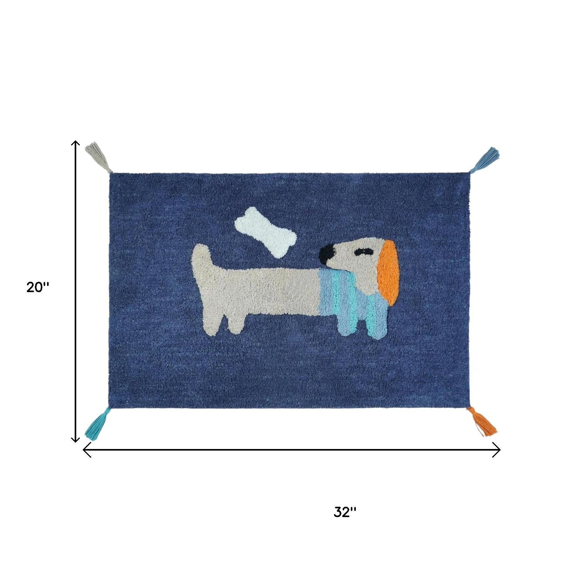 32" Blue Orange And White Cotton Dog Youthful Bath Rug-5