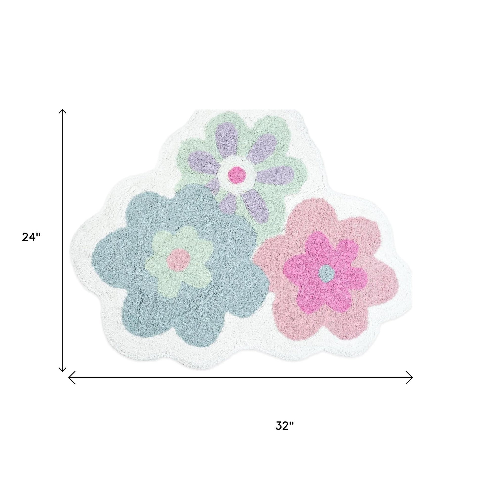 32" Pink And White Cotton Flowers Floral Bath Rug-5