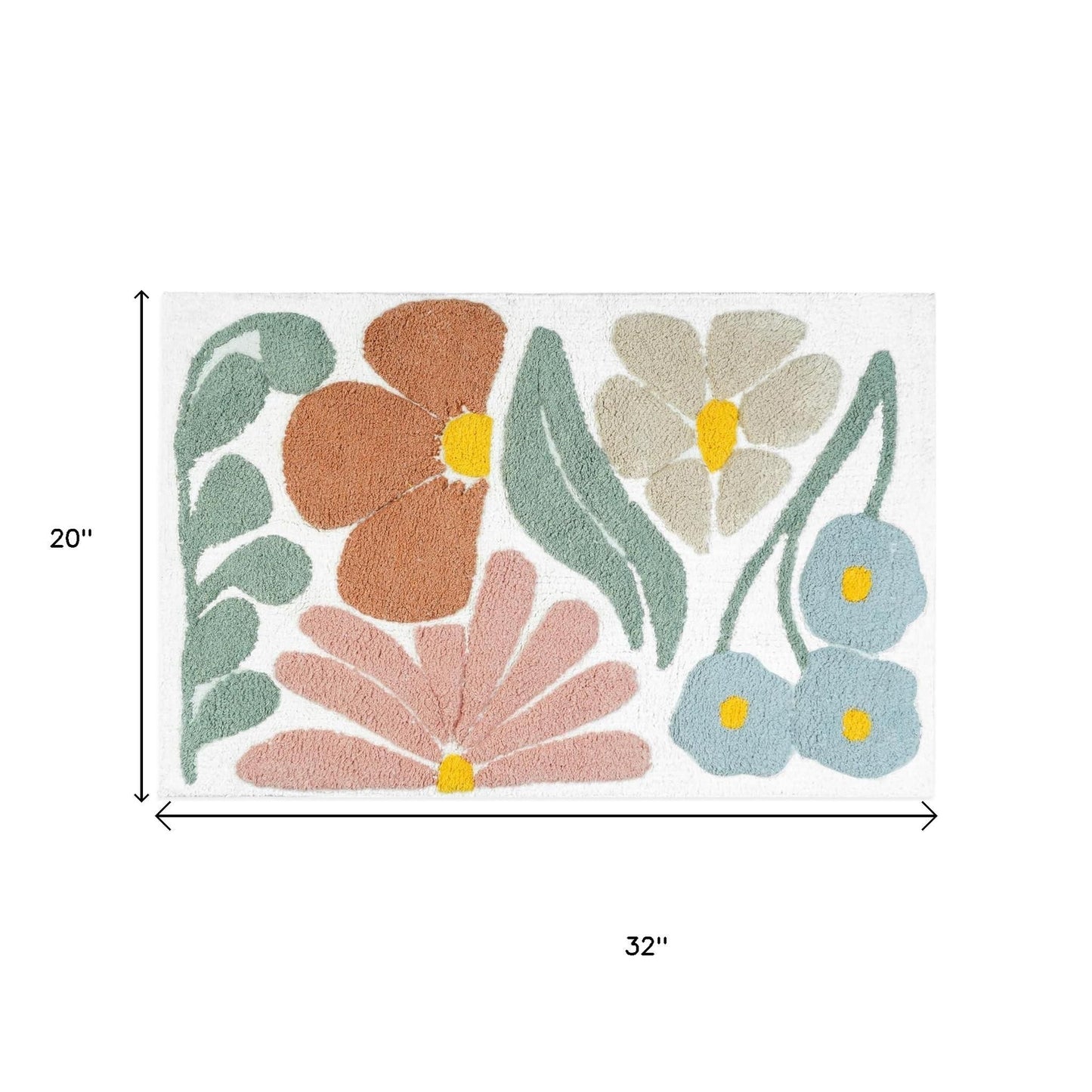 32" Light Blue Red And White Cotton Floral Bath Rug-5