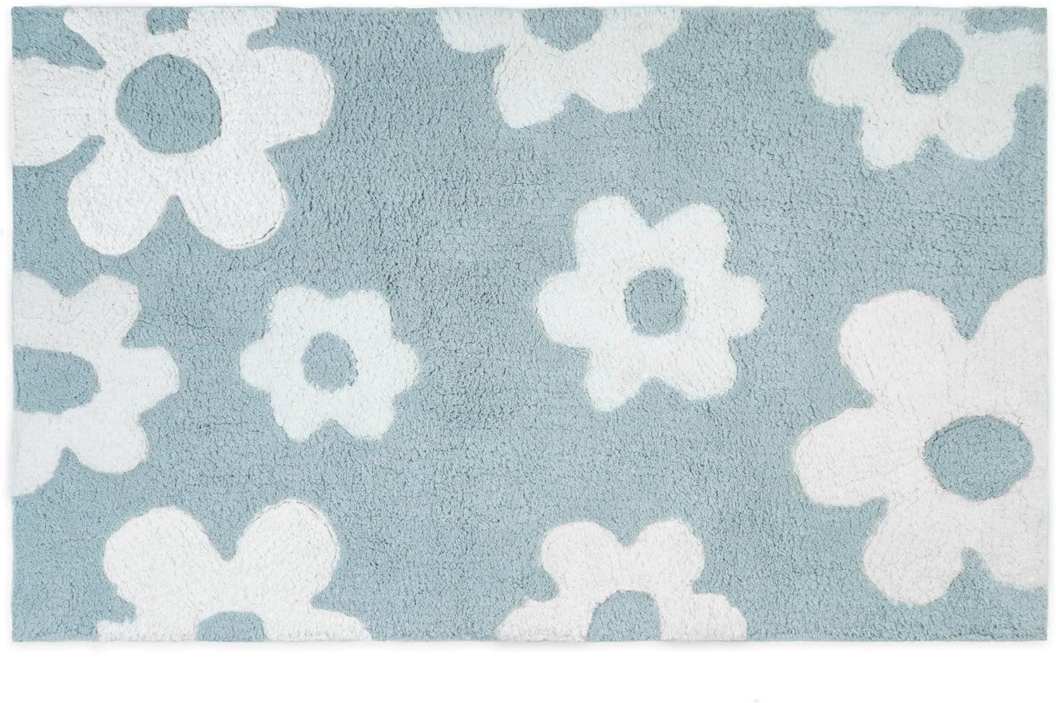 32" Blue And White Cotton Floral Bath Rug-2
