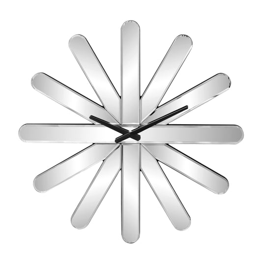 26" Silver Mirrored Glass Silent Analog Starburst Wall Clock-0